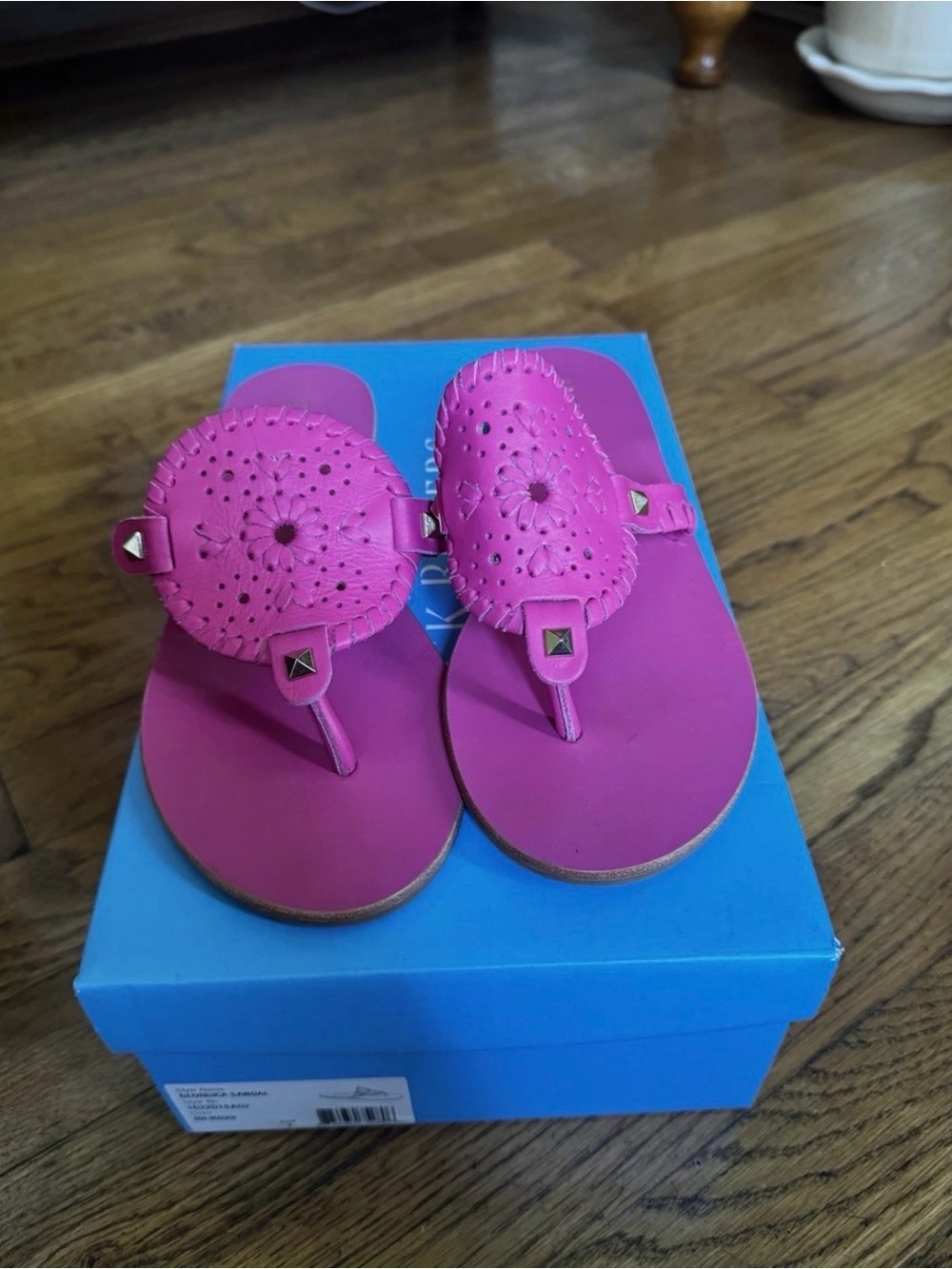 Jack Rogers Georgica Pink Studded Leather Thong Sandals